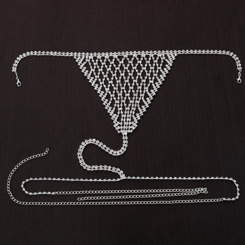 Luxury Rhinestone Grid Body Chain Set – Shimmering Crystal Mesh Bra & Thong Harness Set for Raves, Festivals & Exotic Clubwear | Body Chains | Wiccan Center