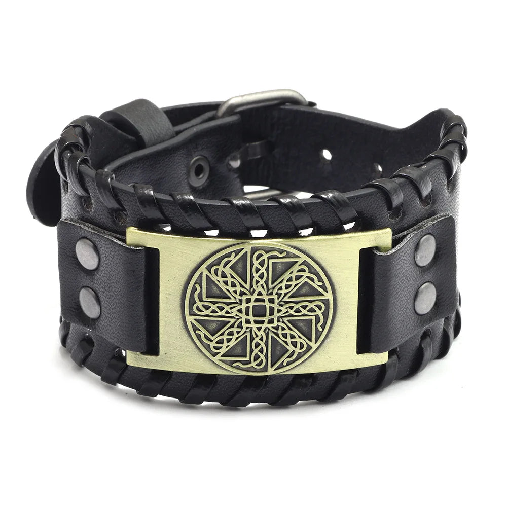 Trendy Viking Bracelet Nordic Rune Compass God Bird Charm Men's Bracelet New Fashion Leather Woven Jewelry Accessorie Party Gift
