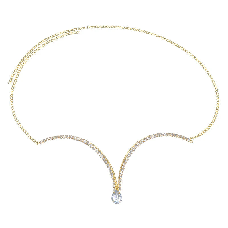 Luxury Rhinestone U-Shape Chest Chain – Shimmering Water Drop Pendant Bikini Bra Body Adornment for Festivals & Beachwear | Body Chains | Wiccan Center