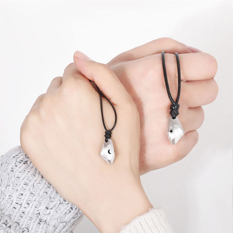 2Pcs Lovers Matching Friendship Faceted Sun Moon Pendant Couple Magnetic Necklace Jewelry | Necklaces | Wiccan Center