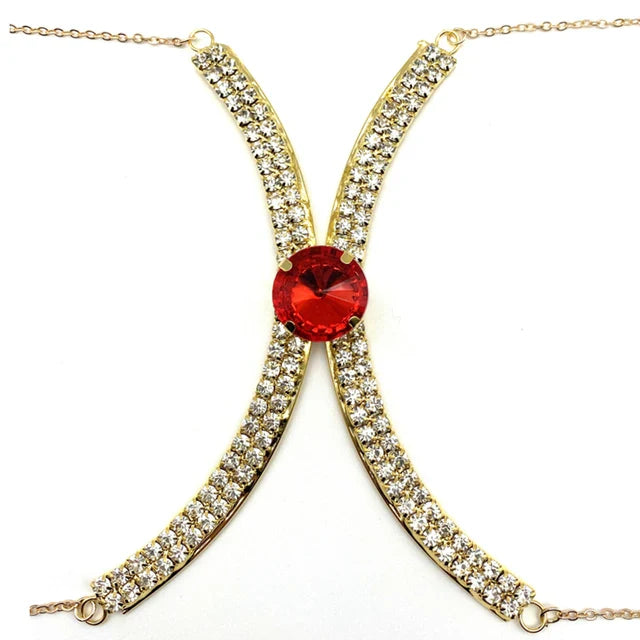 Luxury Rhinestone U-Shape Chest Chain – Shimmering Water Drop Pendant Bikini Bra Body Adornment for Festivals & Beachwear | Body Chains | Wiccan Center