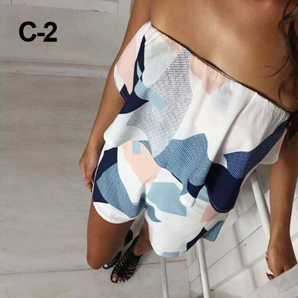 Floral Print Ruffles Strapless Rompers Summer Pleated Chest Wrapped Playsuits Womens Jumpsuit | Jumpsuit | Wiccan Center