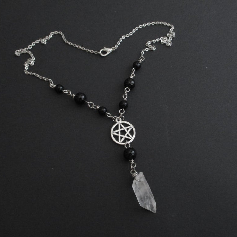 Pentacle Onyx & Quartz Bead Necklace | necklace | Wiccan Center