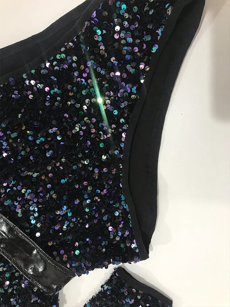 The Stardust Prism Sequin Bodysuit – Colorful High-Cut Rave & Gogo Dancewear