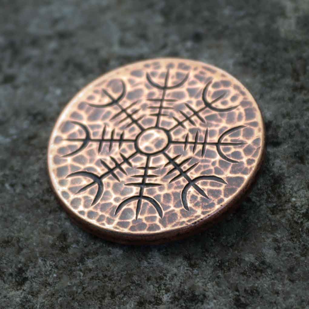 Helm of Awe Copper Coin - Aegishjalmur - Warrior's Stave Viking Coinage | Artwork | Wiccan Center