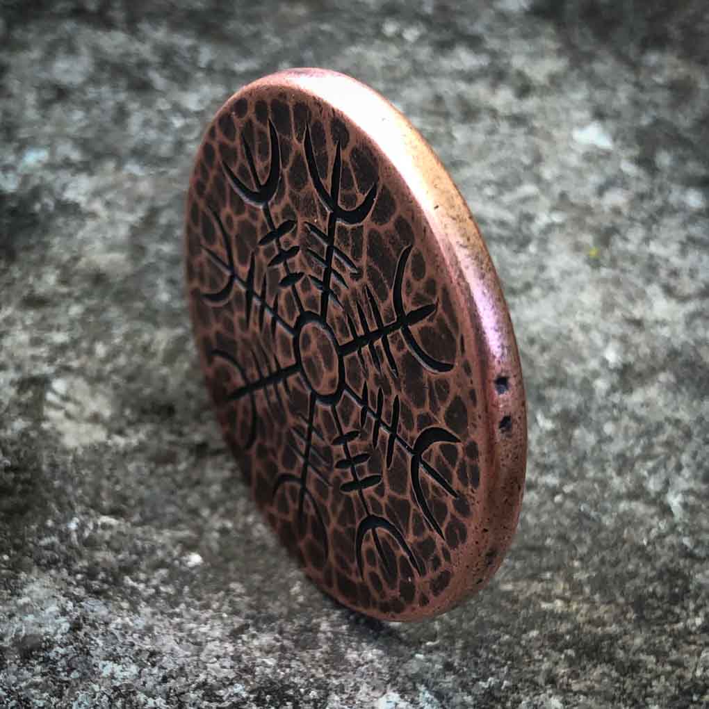Helm of Awe Copper Coin - Aegishjalmur - Warrior's Stave Viking Coinage | Artwork | Wiccan Center