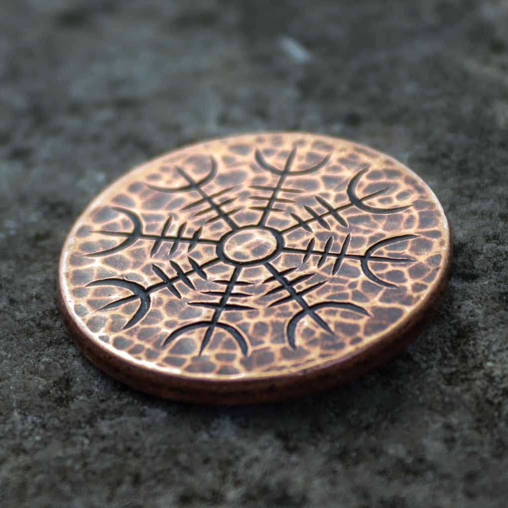 Helm of Awe Copper Coin - Aegishjalmur - Warrior's Stave Viking Coinage | Artwork | Wiccan Center