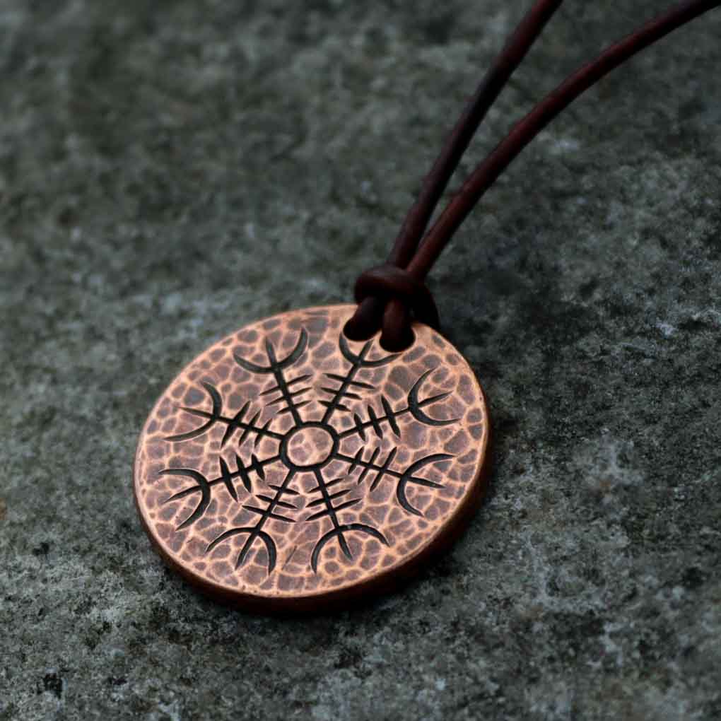 Helm of Awe Copper Coin Necklace - Aegishjalmur - Warrior's Stave Viking Coinage | Necklaces | Wiccan Center