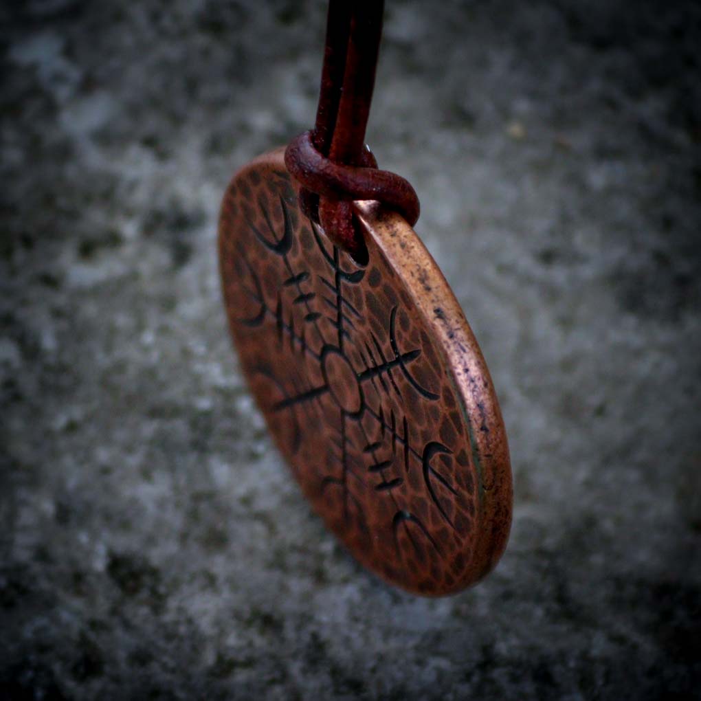 Helm of Awe Copper Coin Necklace - Aegishjalmur - Warrior's Stave Viking Coinage | Necklaces | Wiccan Center