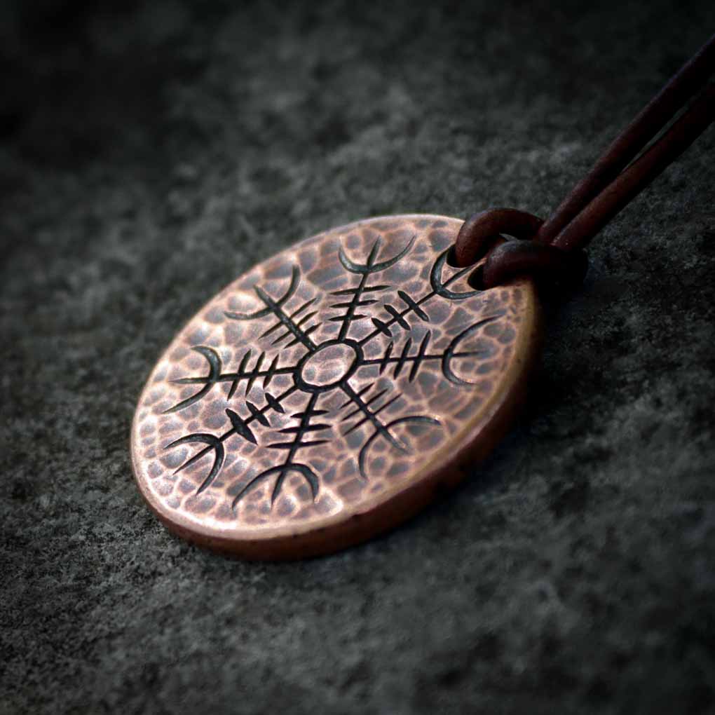 Helm of Awe Copper Coin Necklace - Aegishjalmur - Warrior's Stave Viking Coinage | Necklaces | Wiccan Center