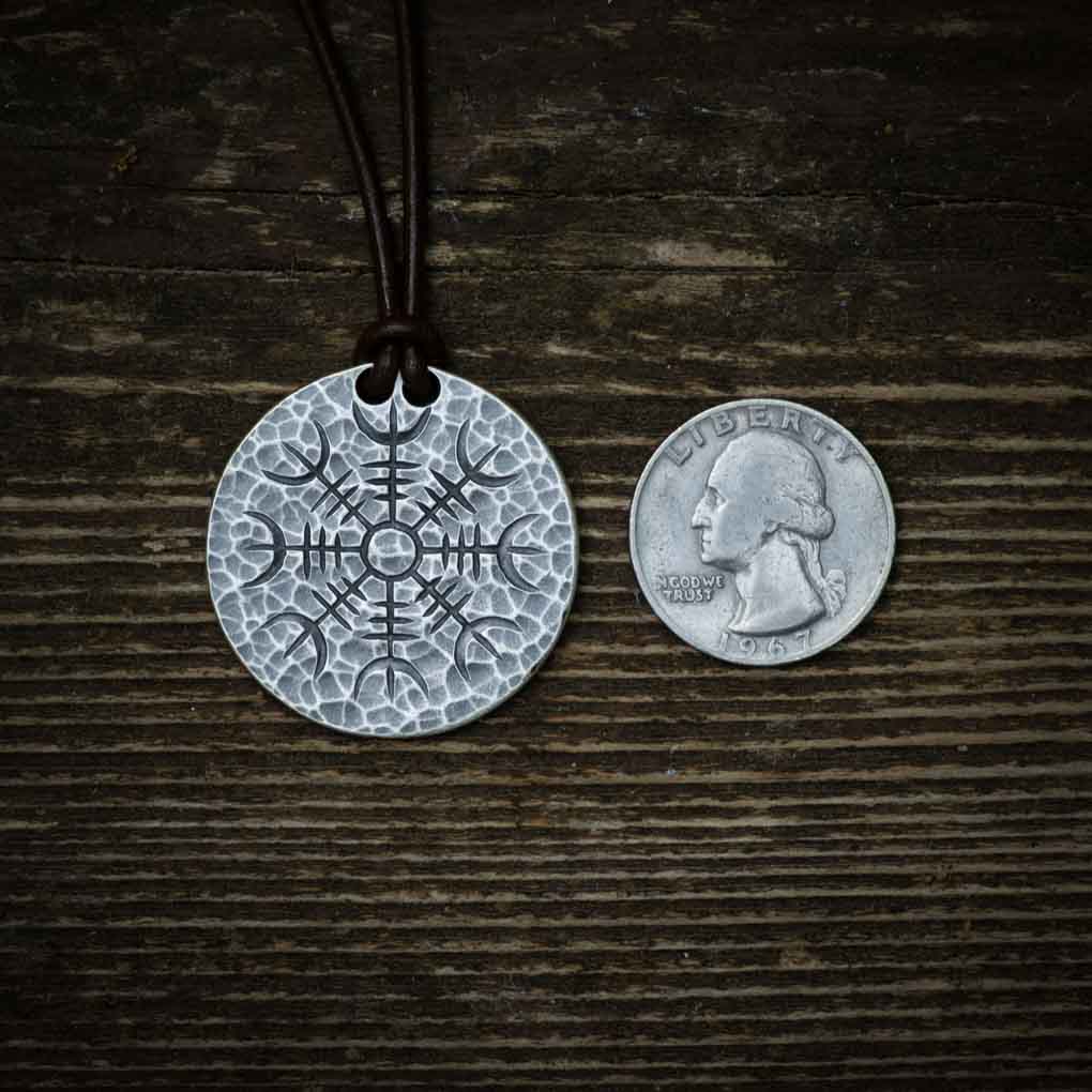 Silver Helm of Awe Coin Necklace - .999 Fine Silver - Aegishjalmur - Warrior's Stave Viking Coinage | Necklaces | Wiccan Center