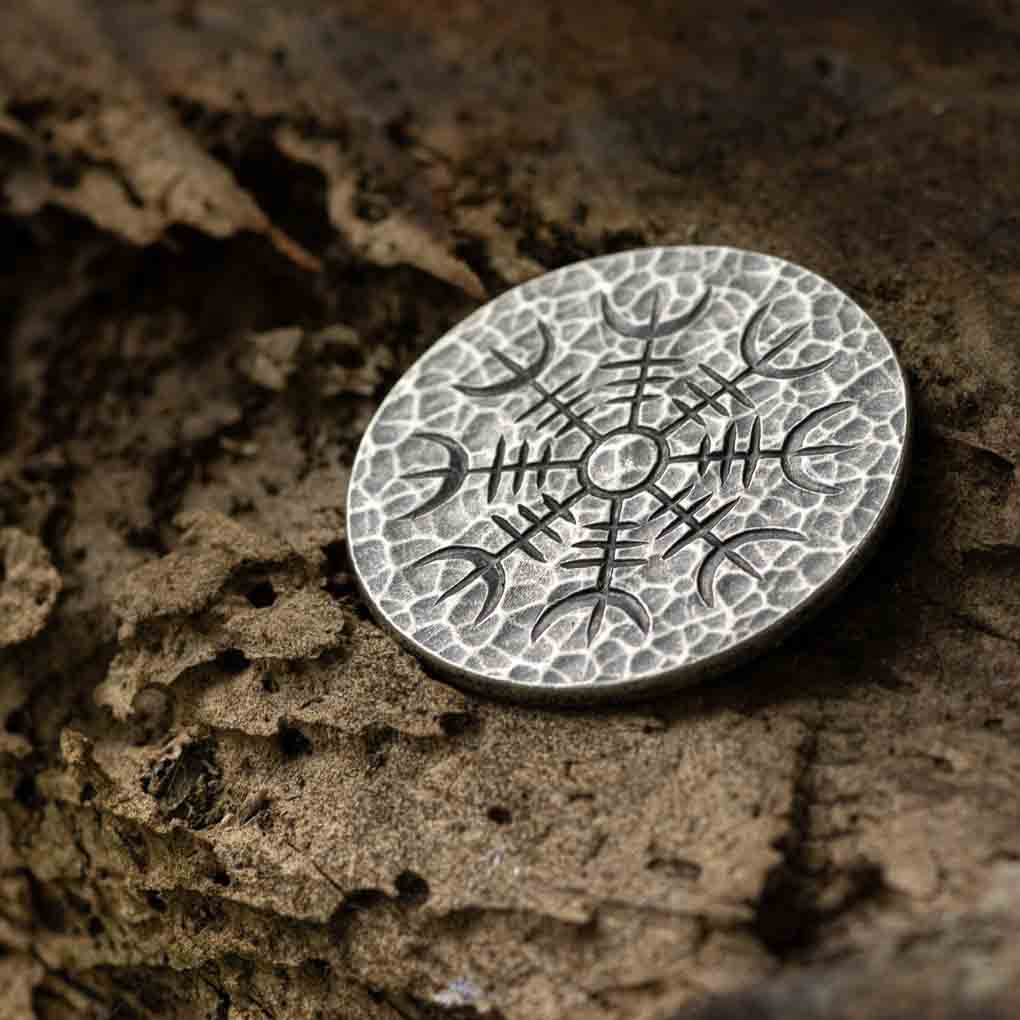 Silver Coin - Helm of Awe - .999 Fine Silver - Aegishjalmur - Warrior's Stave Viking Coinage | Artwork | Wiccan Center