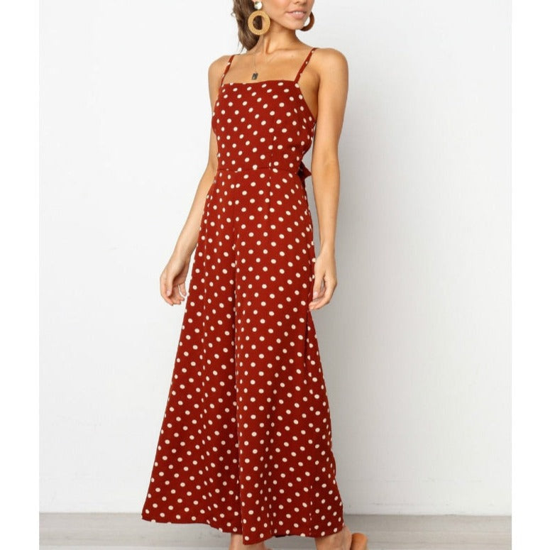 Sleeveless Backless Boho Bow-knot Dot Jumpsuits Women 2022 Summer Romper | Jumpsuit | Wiccan Center