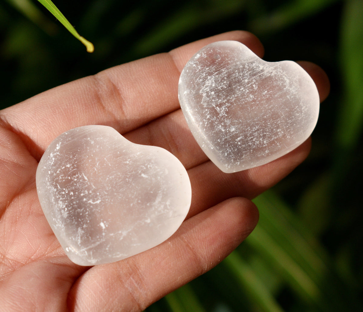 1.5" Selenite Puffy Heart Crystal, Natural Polished Small Pocket palm stone. | Hearts | Wiccan Center