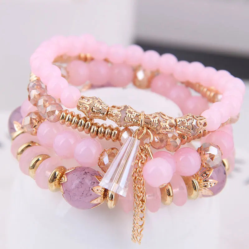 DIEZI Korean Trendy Multicolor Green Crystal Beads Rope Bracelets Women Girls Elastic Tassel Wrap Bracelet Pulseira Feminina