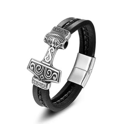 Thors Hammer Men's Leather Bracelet | bracelets | Wiccan Center