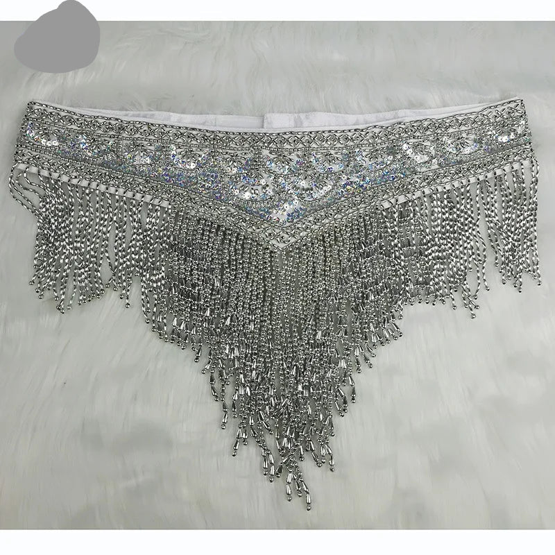 Sparkly Sequin Belly Dance Hip Scarf Wrap Belt with Beaded Tassel Waist Chain | Skirts | Wiccan Center