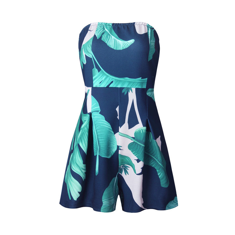 Floral Print Ruffles Strapless Rompers Summer Pleated Chest Wrapped Playsuits Womens Jumpsuit | Jumpsuit | Wiccan Center