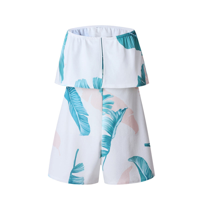 Floral Print Ruffles Strapless Rompers Summer Pleated Chest Wrapped Playsuits Womens Jumpsuit | Jumpsuit | Wiccan Center