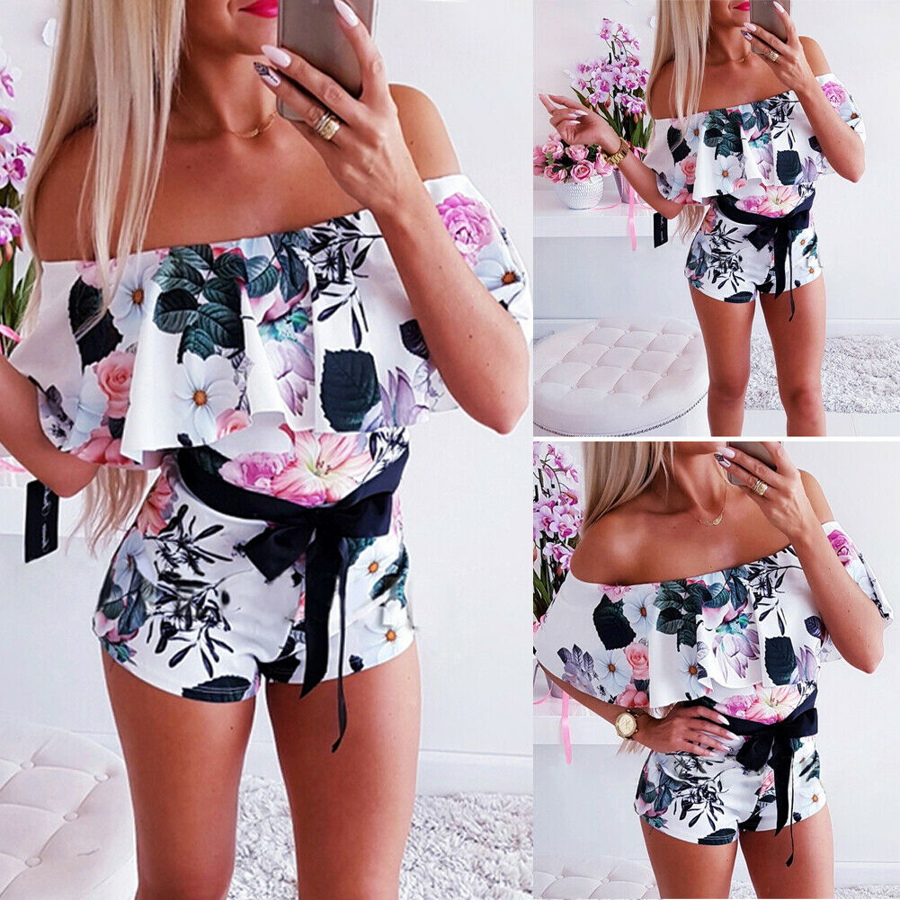 Boho Women Off Shoulder Floral Bodycon Romper Jumpsuit Summer Club Tights Bodysuit | Jumpsuit | Wiccan Center