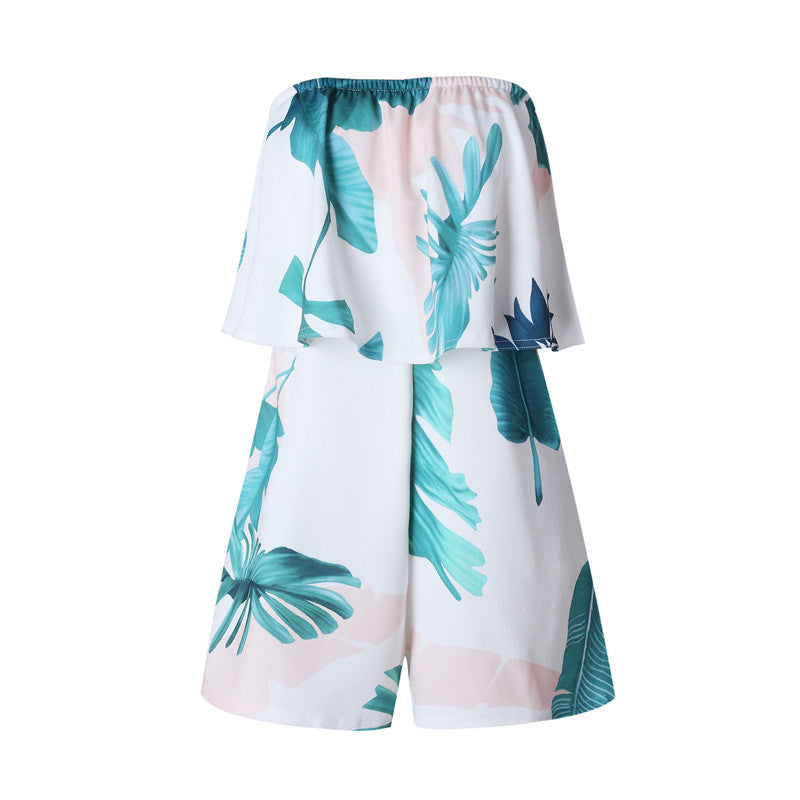 Floral Print Ruffles Strapless Rompers Summer Pleated Chest Wrapped Playsuits Womens Jumpsuit | Jumpsuit | Wiccan Center