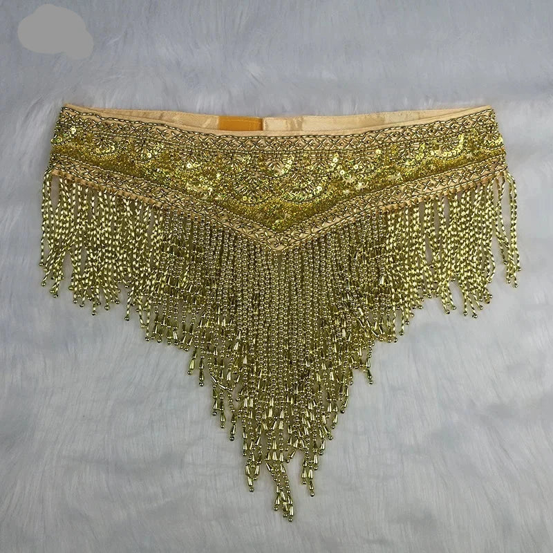 Sparkly Sequin Belly Dance Hip Scarf Wrap Belt with Beaded Tassel Waist Chain | Skirts | Wiccan Center