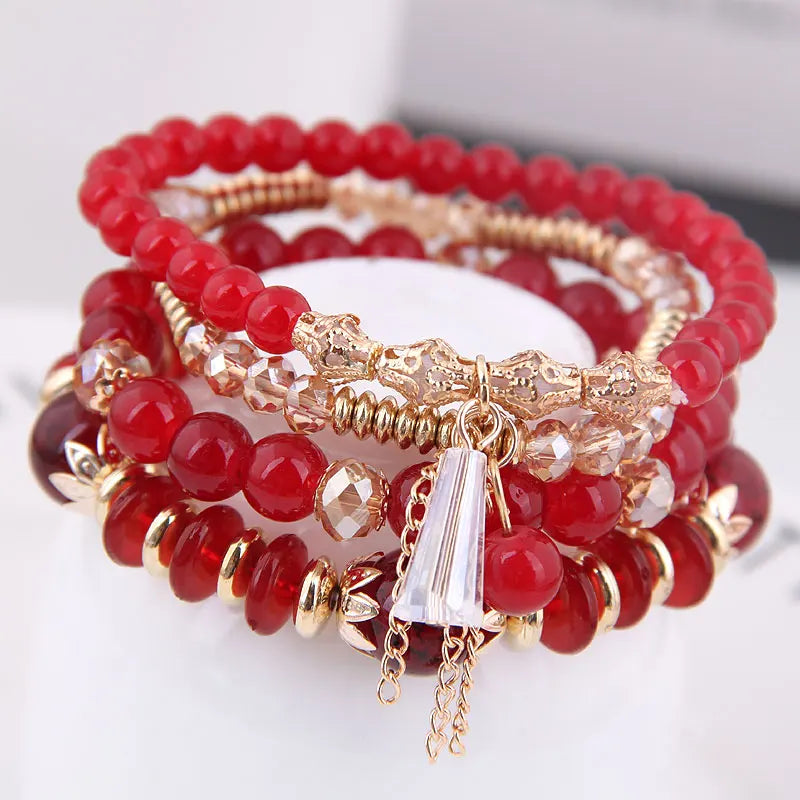 DIEZI Korean Trendy Multicolor Green Crystal Beads Rope Bracelets Women Girls Elastic Tassel Wrap Bracelet Pulseira Feminina