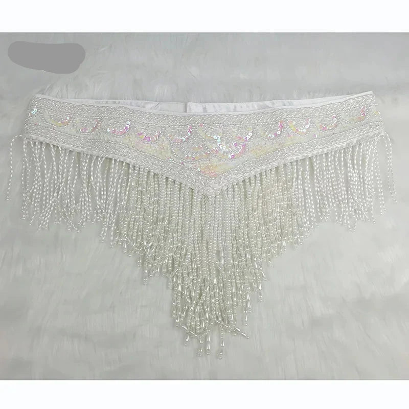 Sparkly Sequin Belly Dance Hip Scarf Wrap Belt with Beaded Tassel Waist Chain | Skirts | Wiccan Center