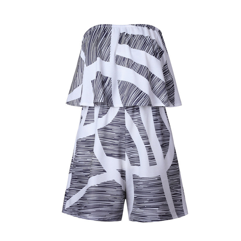 Floral Print Ruffles Strapless Rompers Summer Pleated Chest Wrapped Playsuits Womens Jumpsuit | Jumpsuit | Wiccan Center