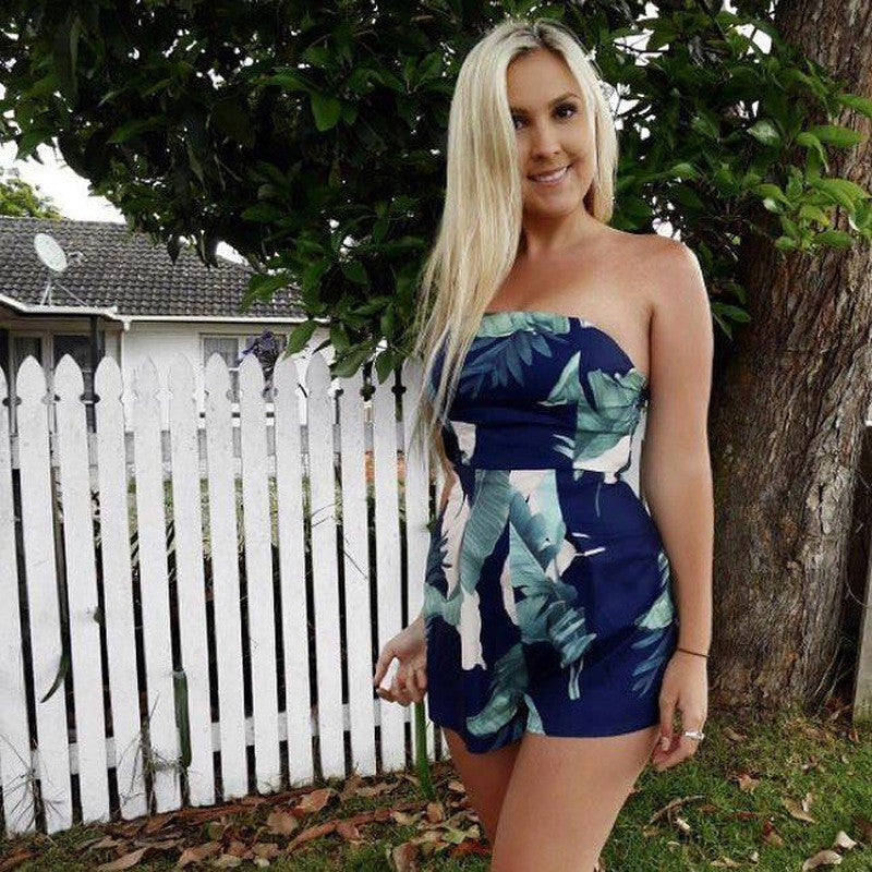 Floral Print Ruffles Strapless Rompers Summer Pleated Chest Wrapped Playsuits Womens Jumpsuit | Jumpsuit | Wiccan Center