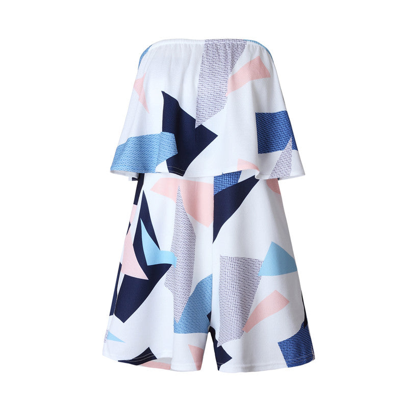 Floral Print Ruffles Strapless Rompers Summer Pleated Chest Wrapped Playsuits Womens Jumpsuit | Jumpsuit | Wiccan Center