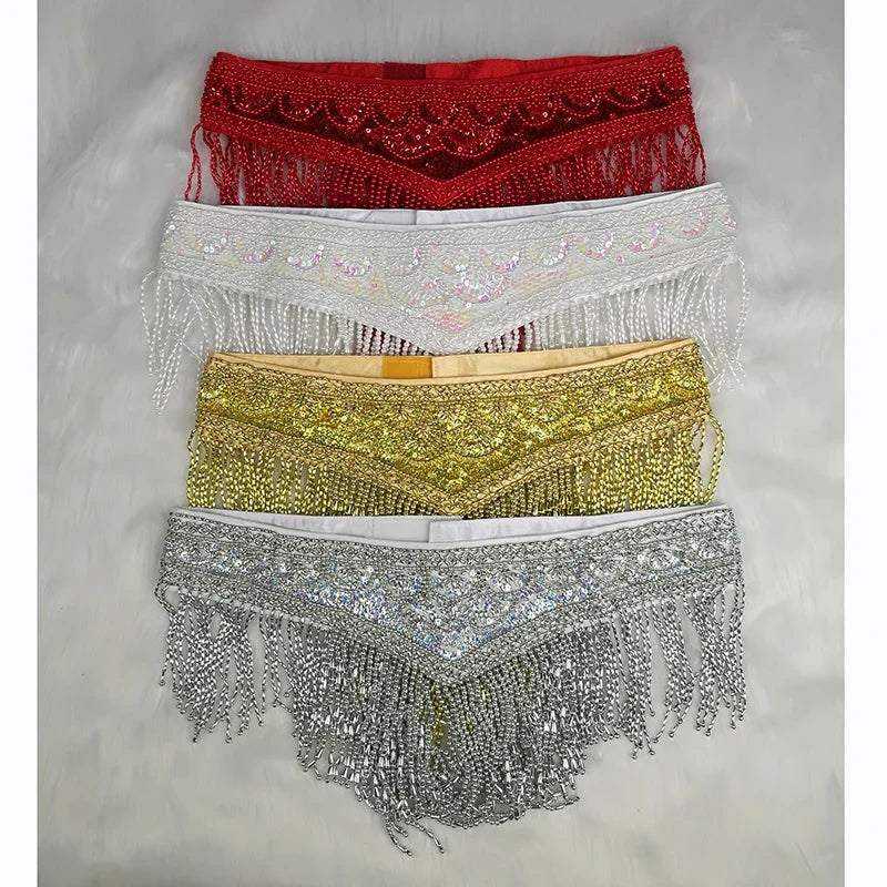 Sparkly Sequin Belly Dance Hip Scarf Wrap Belt with Beaded Tassel Waist Chain | Skirts | Wiccan Center