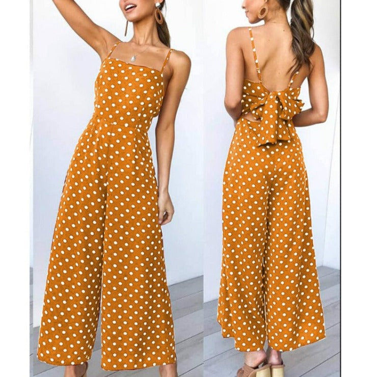 Sleeveless Backless Boho Bow-knot Dot Jumpsuits Women 2022 Summer Romper | Jumpsuit | Wiccan Center