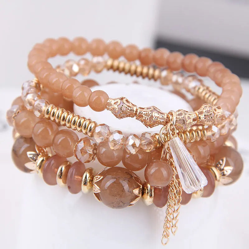 DIEZI Korean Trendy Multicolor Green Crystal Beads Rope Bracelets Women Girls Elastic Tassel Wrap Bracelet Pulseira Feminina
