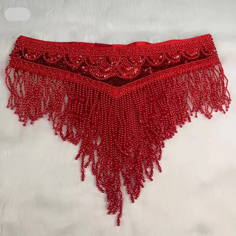 Sparkly Sequin Belly Dance Hip Scarf Wrap Belt with Beaded Tassel Waist Chain | Skirts | Wiccan Center