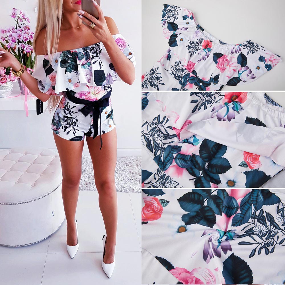 Boho Women Off Shoulder Floral Bodycon Romper Jumpsuit Summer Club Tights Bodysuit | Jumpsuit | Wiccan Center