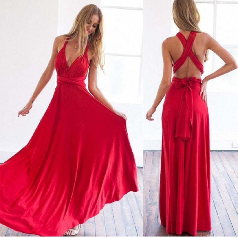 Sexy Women Multiway Wrap Convertible Boho Maxi Club Red Dress Bandage Long Dress | Dresses | Wiccan Center