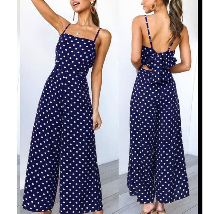 Sleeveless Backless Boho Bow-knot Dot Jumpsuits Women 2022 Summer Romper | Jumpsuit | Wiccan Center