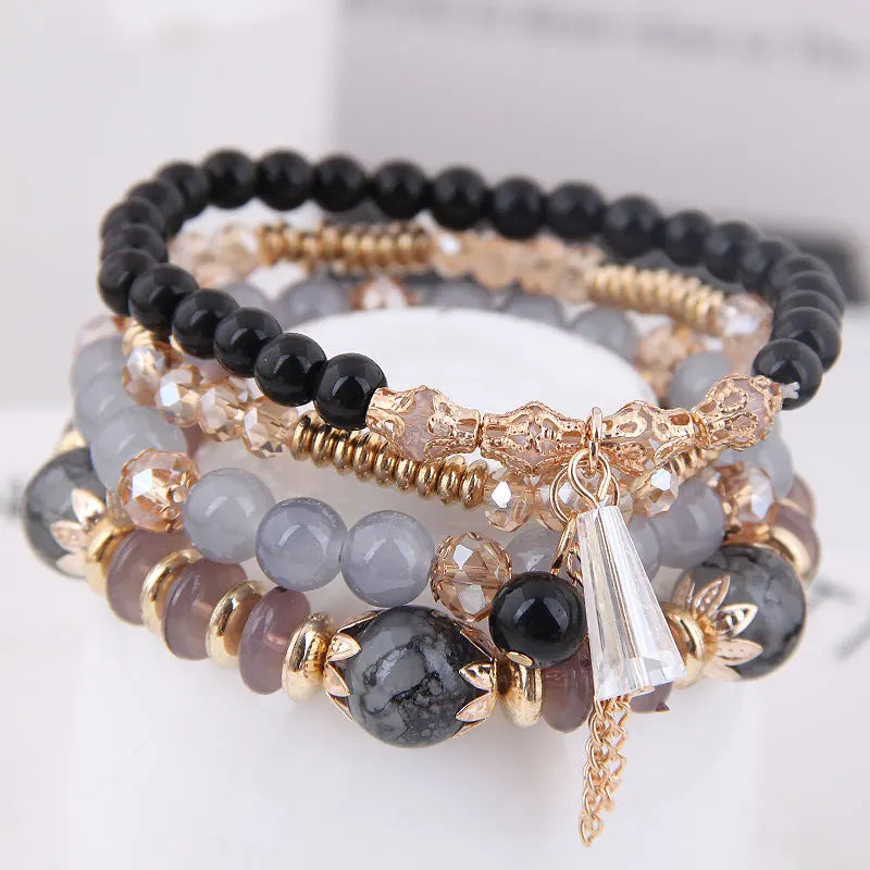 DIEZI Korean Trendy Multicolor Green Crystal Beads Rope Bracelets Women Girls Elastic Tassel Wrap Bracelet Pulseira Feminina