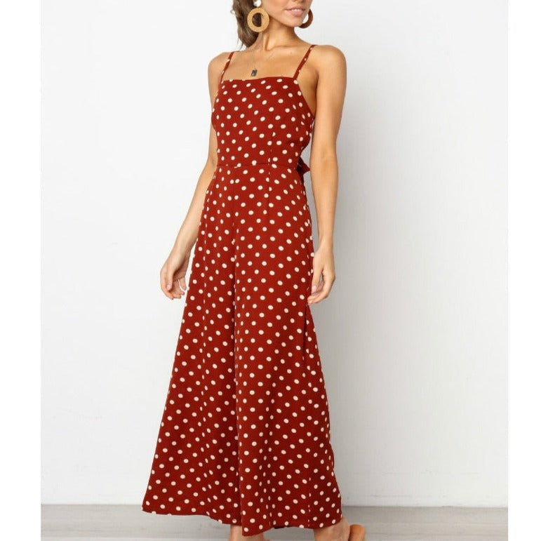 Sleeveless Backless Boho Bow-knot Dot Jumpsuits Women 2022 Summer Romper | Jumpsuit | Wiccan Center
