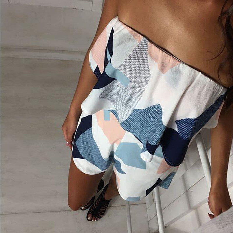 Floral Print Ruffles Strapless Rompers Summer Pleated Chest Wrapped Playsuits Womens Jumpsuit | Jumpsuit | Wiccan Center
