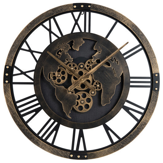 Large Wall Clock 27" Gear Clock with World Map-Brown | Home Accessories | Wiccan Center