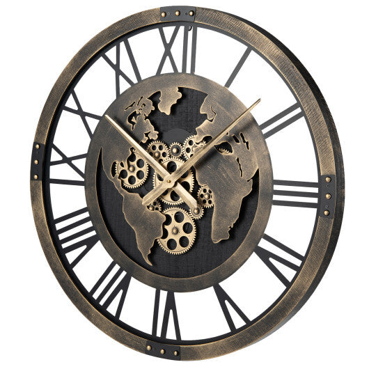 Large Wall Clock 27" Gear Clock with World Map-Brown | Home Accessories | Wiccan Center