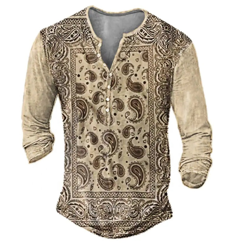 Skull Henley Print Long Sleeve Tshirts Men's | | Wiccan Center