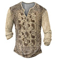 Skull Henley Print Long Sleeve Tshirts Men's | | Wiccan Center
