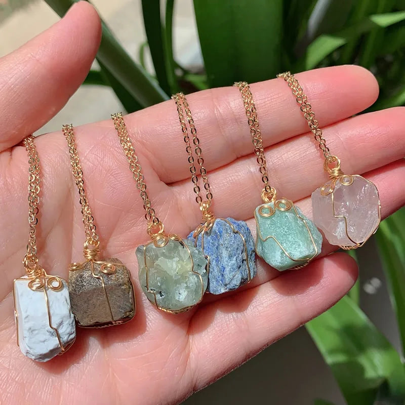 Raw Crystal Wire Wrap Gold Necklaces | necklace | Wiccan Center