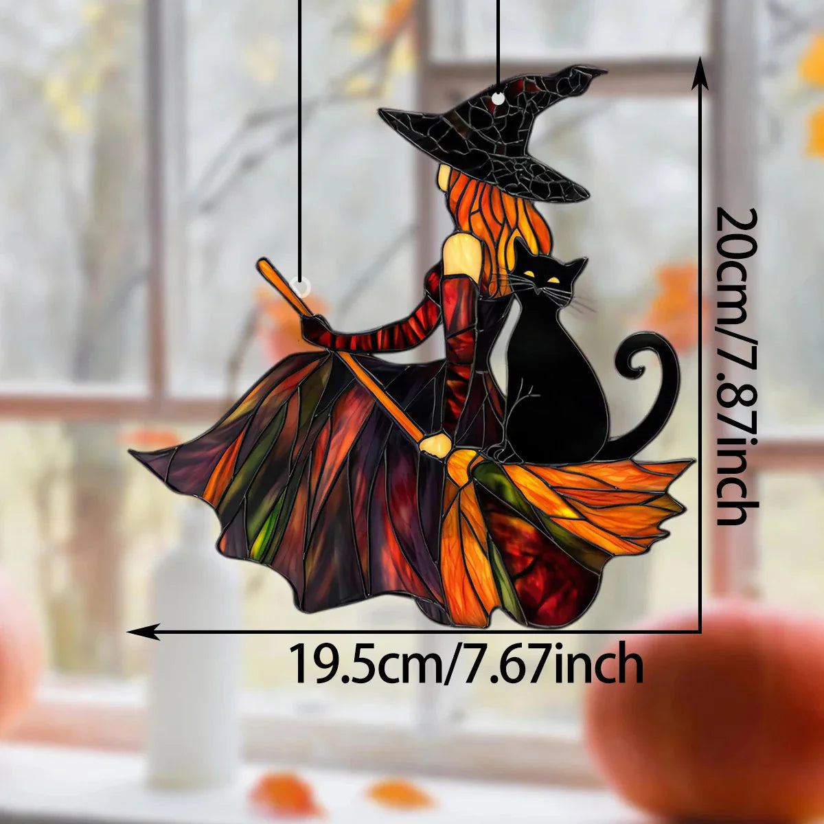 Autumn Witch Black Cat Sun Catcher | home decor | Wiccan Center