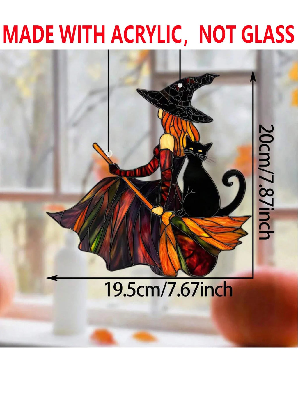 Autumn Witch Black Cat Sun Catcher | home decor | Wiccan Center
