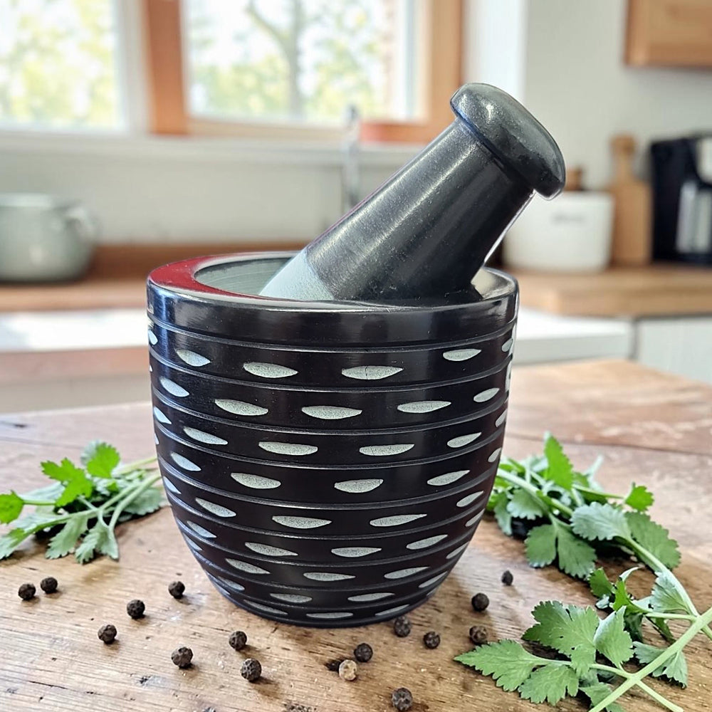 Hand Carved Black Soapstone Mortar and Pestle 3"