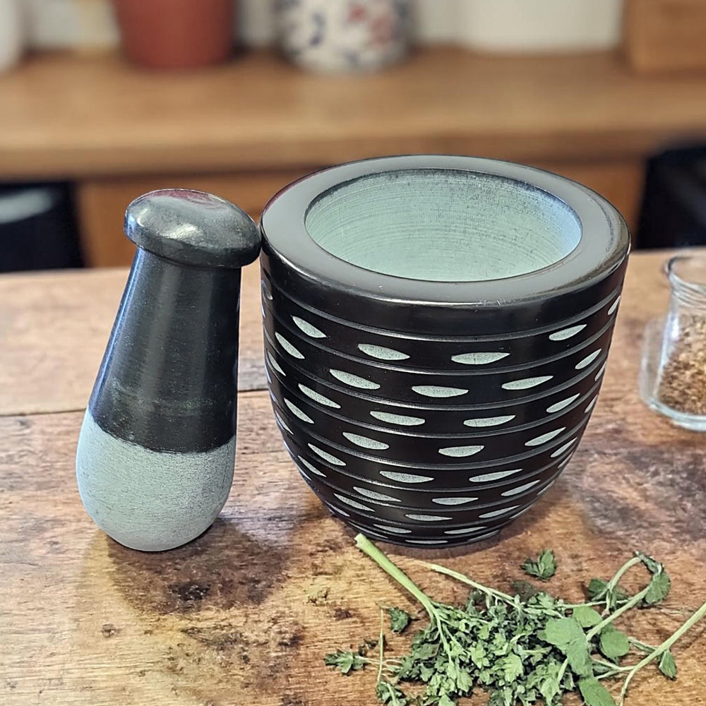 Hand Carved Black Soapstone Mortar and Pestle 3"